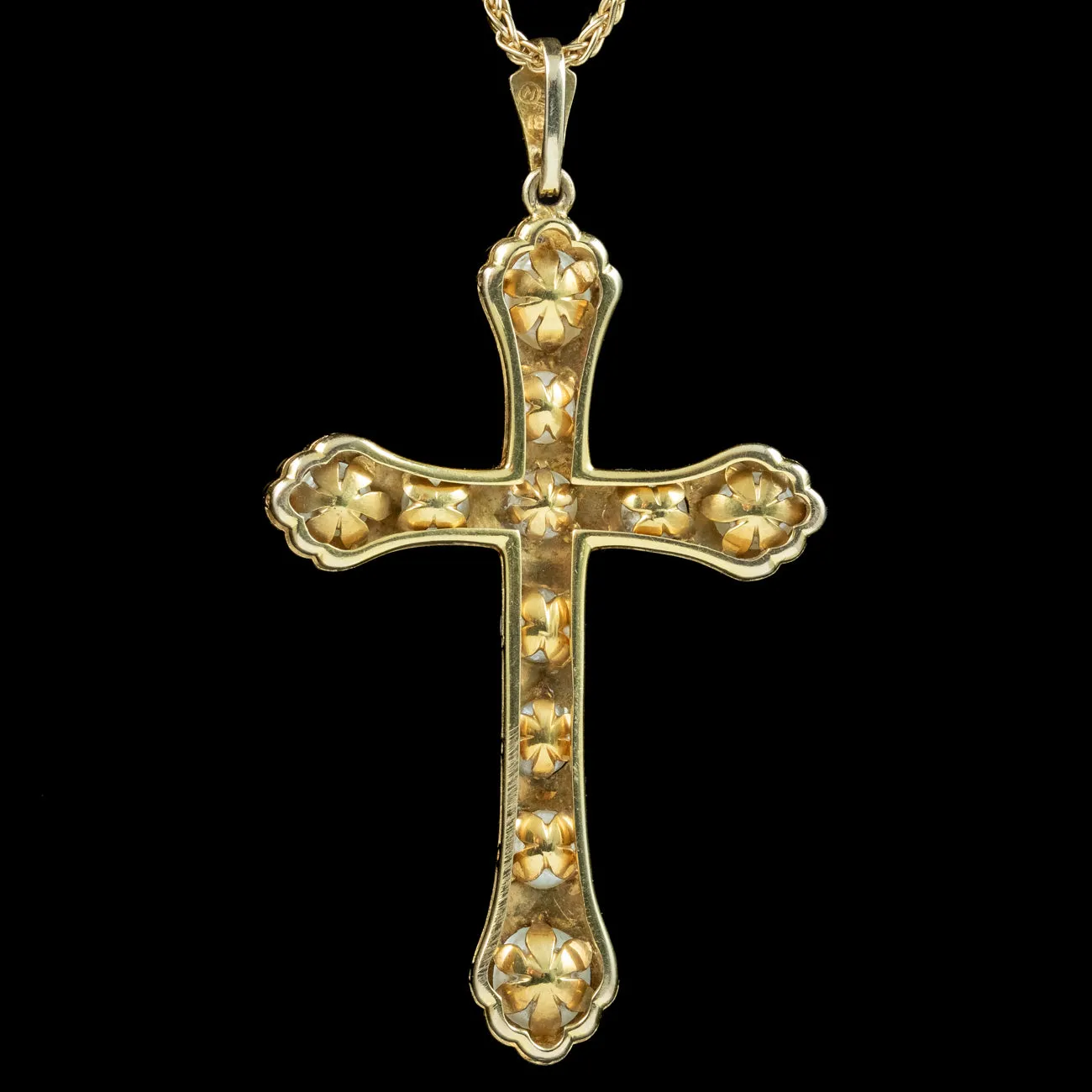 Vintage Natural Baroque Pearl Cross Pendant Necklace 18ct Gold