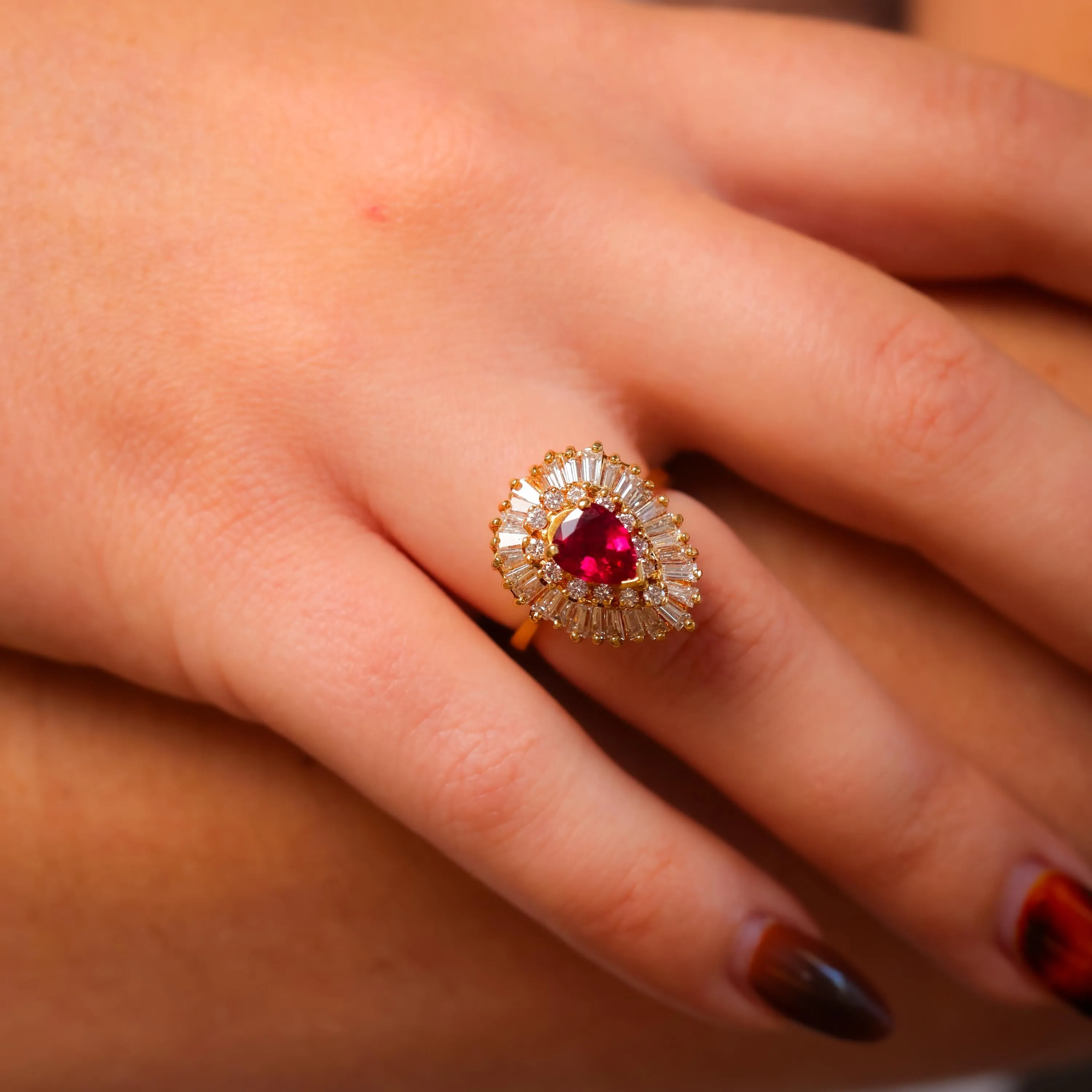 Vintage ruby diamond 18k yellow gold cocktail ring