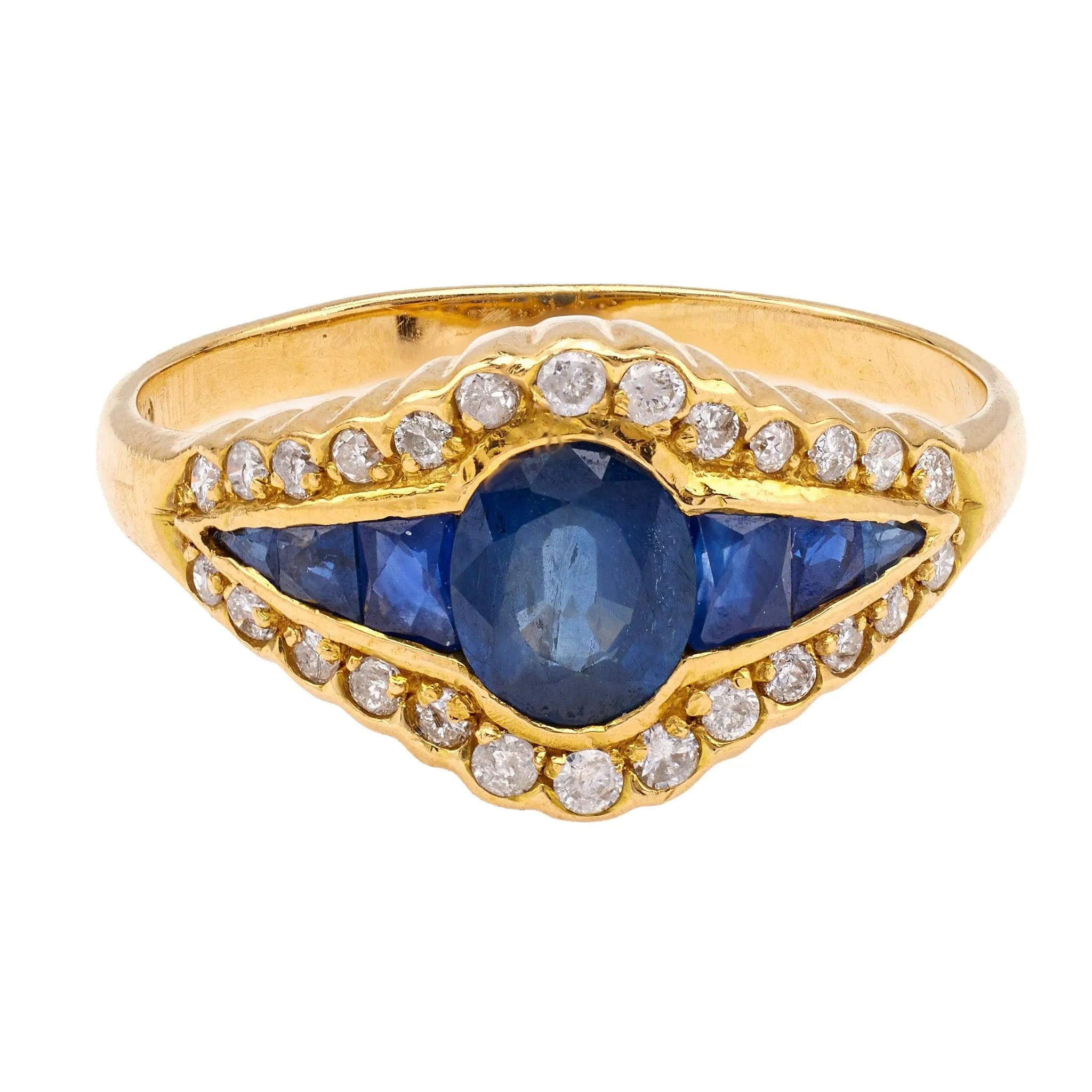 Vintage Sapphire and Diamond 18k Yellow Gold Ring