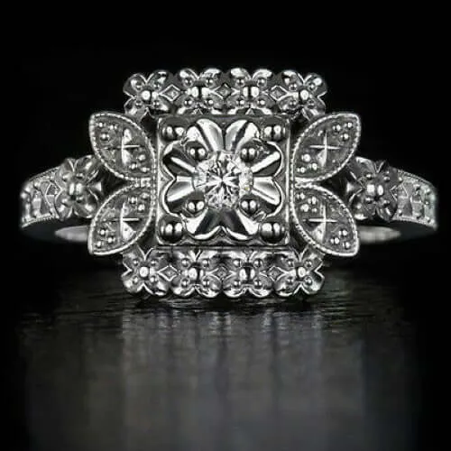 VINTAGE STYLE DIAMOND ART NOUVEAU ROUND ILLUSION COCKTAIL RING NATURAL PROMISE