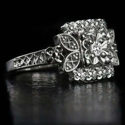 VINTAGE STYLE DIAMOND ART NOUVEAU ROUND ILLUSION COCKTAIL RING NATURAL PROMISE