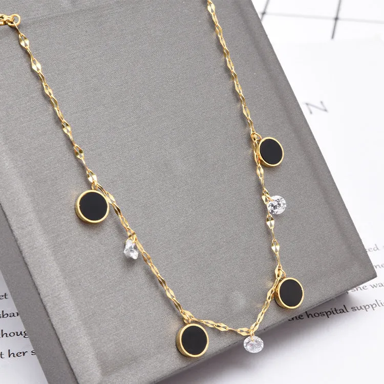 Water Wave Chain Zircon Anklet Small Black Round Pendant Gold Girl Anklet