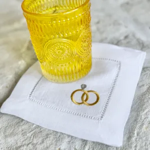 Wedding Shower Cocktail Napkins, Set of 4, Wedding Ring Linen Cocktail Cloth Napkins