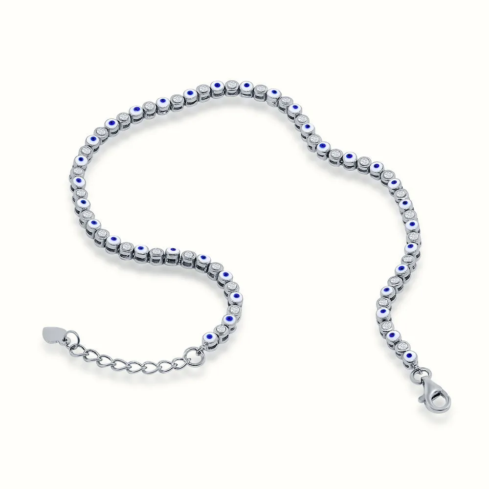 Women's Silver Diamond Blue Evil Eye Anklet