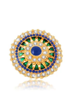 Yellow Chimes Traditional Ethnic Stones Studded Gold Plated Cocktail Wedding Rings for Women & Girls (Blue)