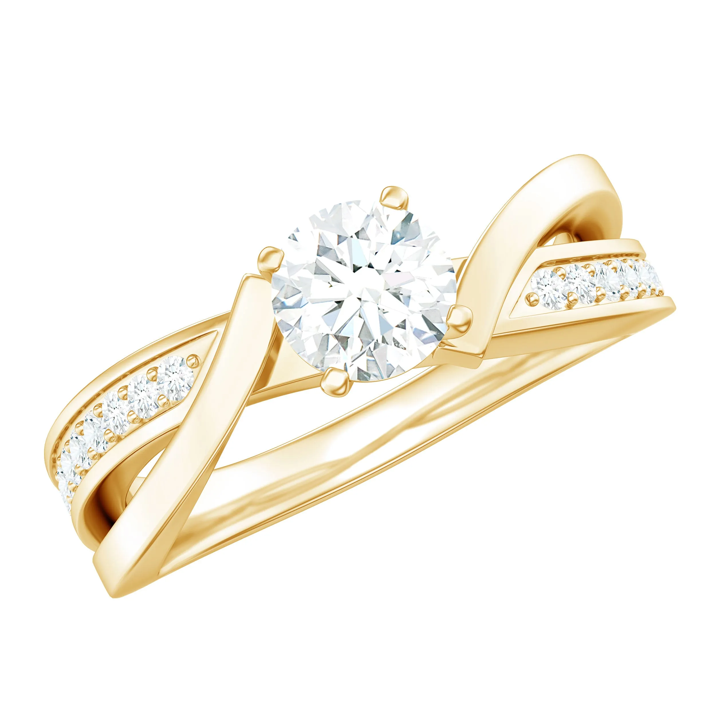 Zircon Solitaire Infinity Engagement Ring with Side Stones